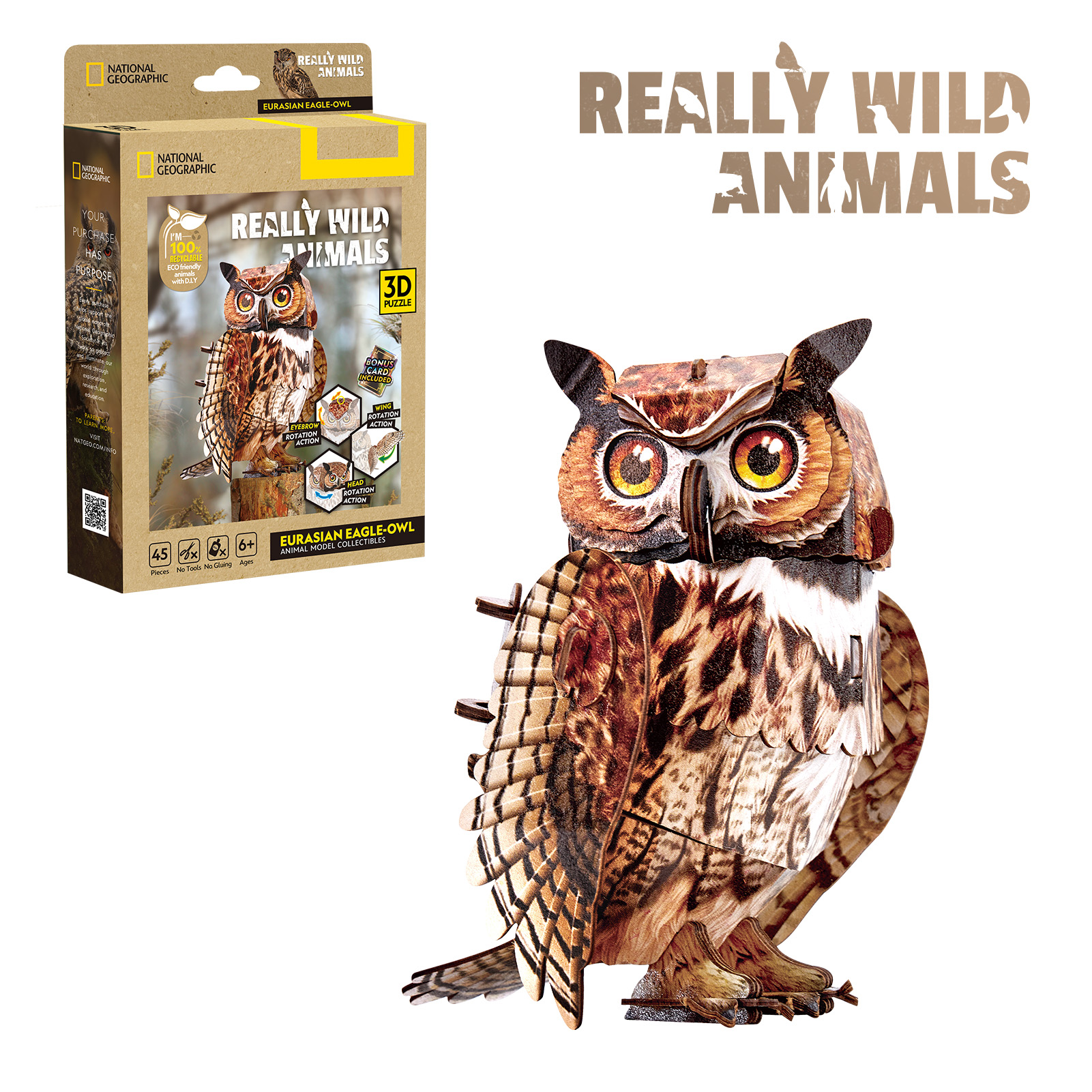 cubicfun-really-wild-animals-ds1188h-hibou-puzzle-3d-oiseau image 1