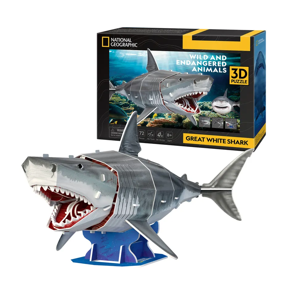 cubicfun-ds1098h-great-white-shark-puzzle-3d-grand-requin-blanc-sans-colle image 1