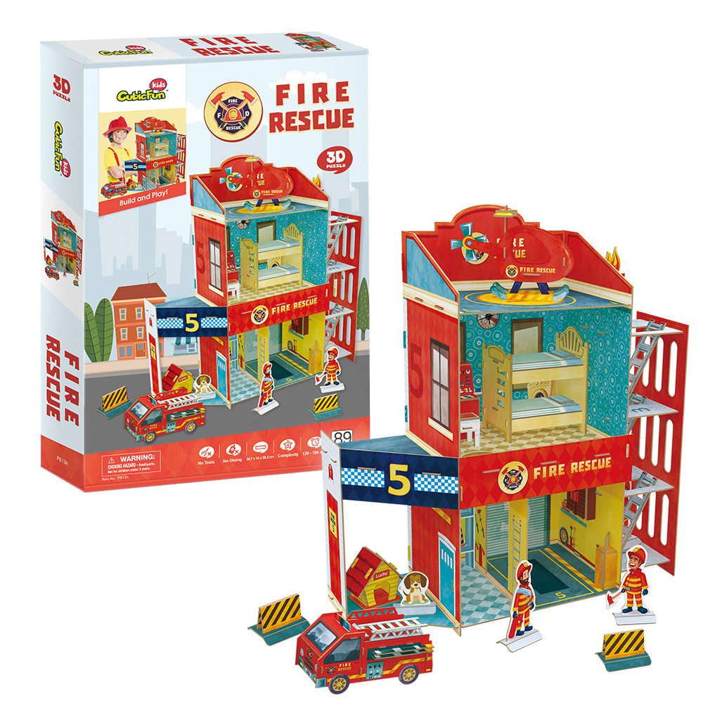 cubicfun-dollhouse-p813h-fire-rescue-puzzle-3d-pompiers image 1