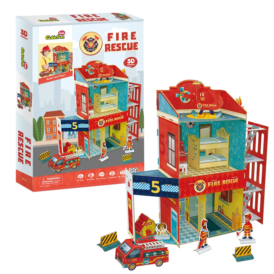 cubicfun-dollhouse-p813h-fire-rescue-puzzle-3d-pompiers image 1