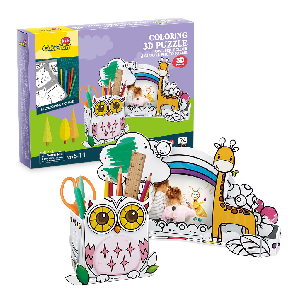 cubicfun-coloring-p695h-hibou-girafe-puzzle-3d-colorier image 1